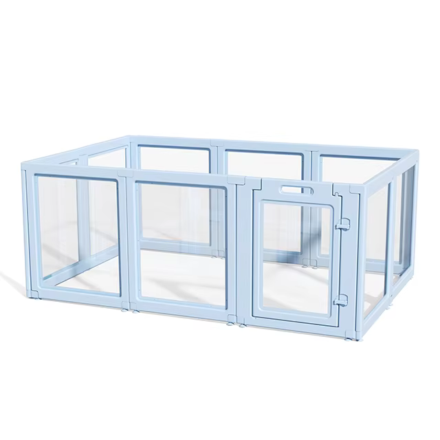 Blue Clear Acrylic Pet Pen Playpen Easy-to-Assemble Pet Dog Crate Kennel Cage for Puppy Cat Rabbit for Small Dogs Indoor Use